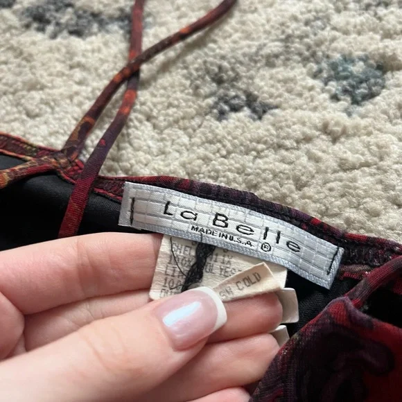 Vintage La Belle Paisley Patchwork Red Midi Dress - Picture 2 of 3